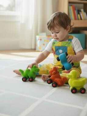 Rubbabu Sensory Velvety Wheeled Rubber Toys (Snake, Duck, Monkey, Car)